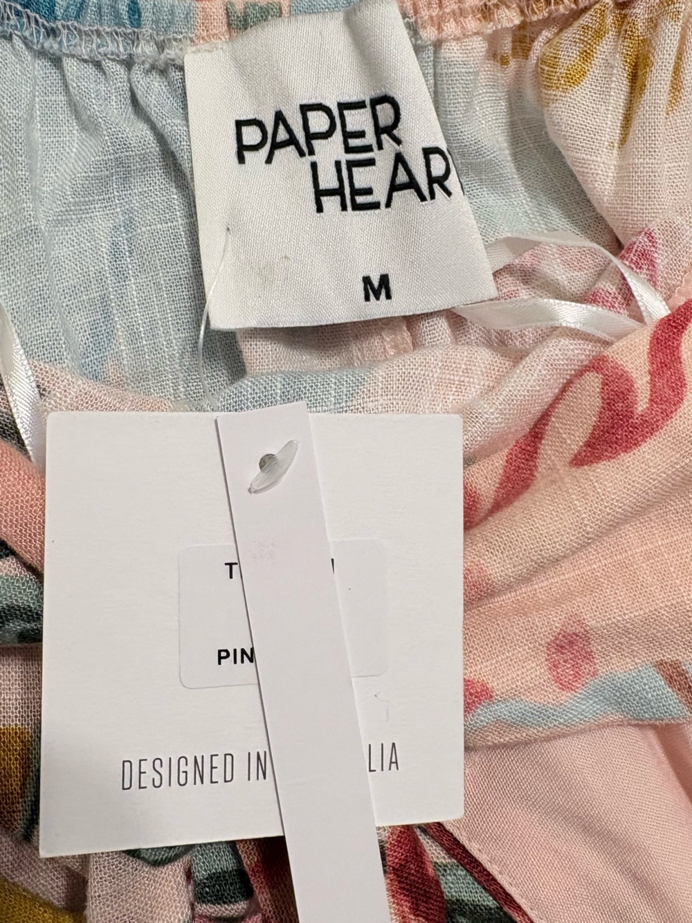 Anthropologie Paper Heart Tropical Fruit Peach Blue Maxi Dress Linen Blend NWT M - Picture 5 of 6